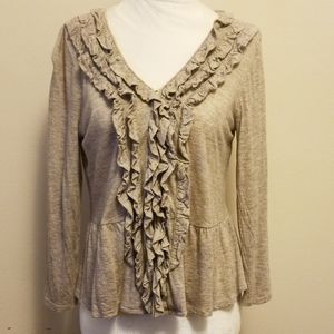 Anthropologie Deletta Gray Ruffled Peplum Top